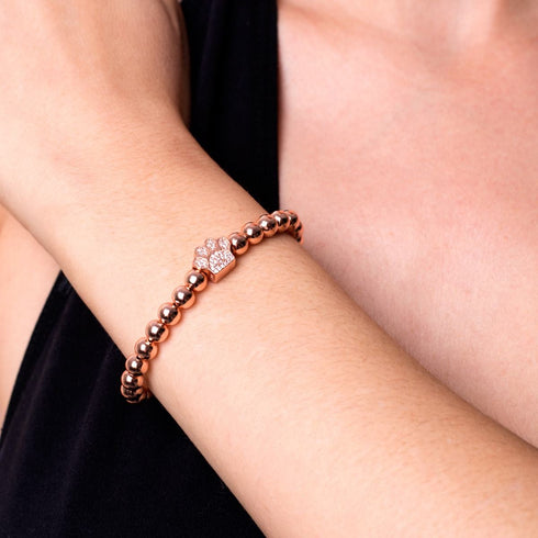 Pfote | 925er Sterlingsilber, Roségold Vermeil | Armband mit CZ-Diamanten und Welpen-Print